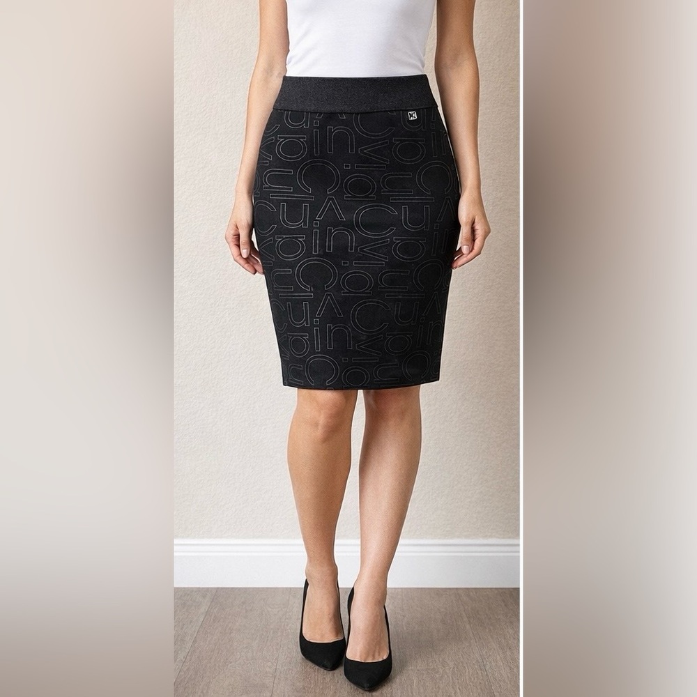 Calvin Klein Black Pencil Skirt with Logo Design